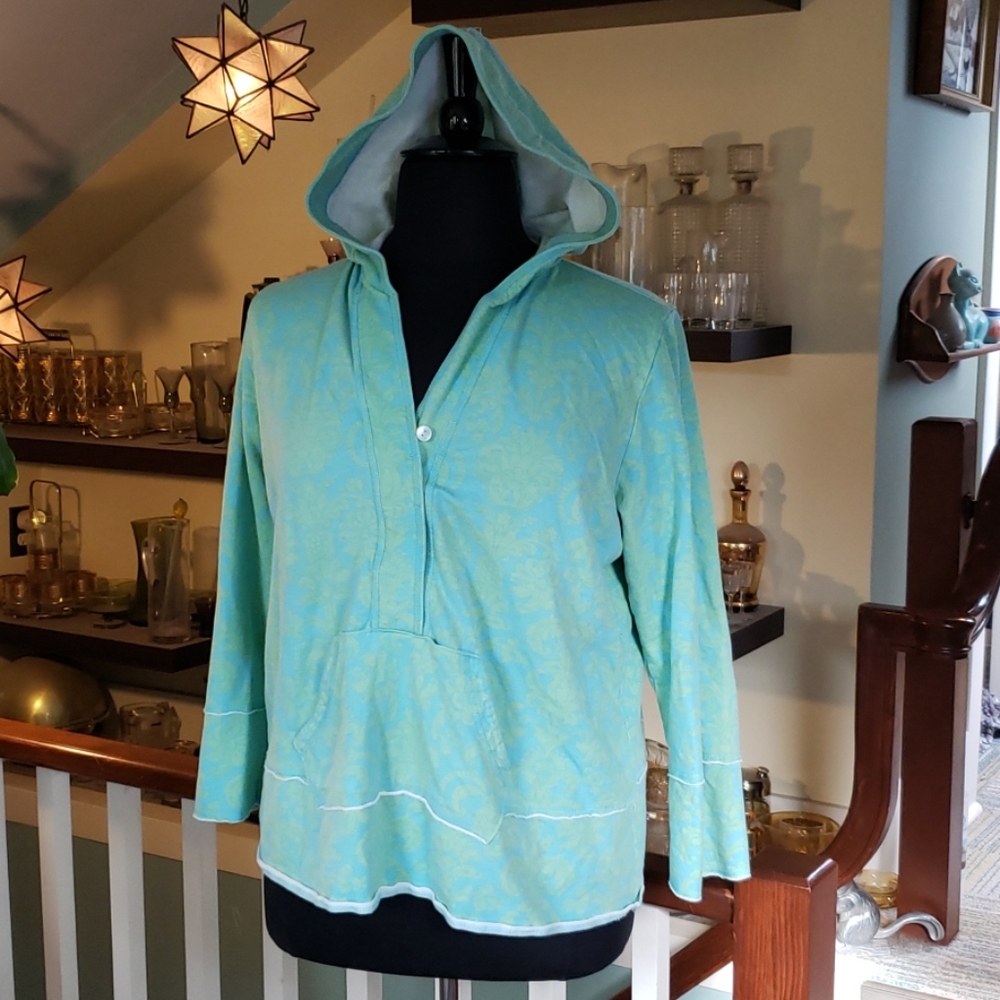 Vintage Merona Womans Bright Green Blue Pullover Hoodie